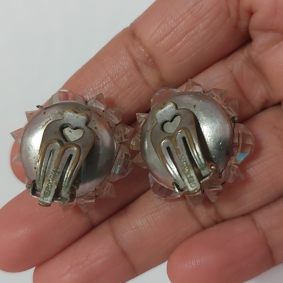 Vintage Germany AB Rhinestones Aurora Borealis Clip On Earrings - Picture 6 of 7